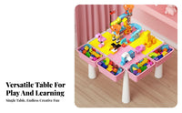 Large Particle Compatible Building Block Table Set Educational children's Play Table with Chairs STEM Learning Multi-Use Activity Station with Storage Easy to Clean for Preschoolers, Toddlers, Parents, Playroom, Bedroom, Preschool, Daycare