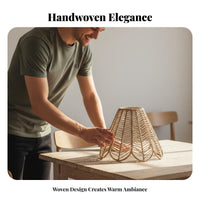 Woven Paper Rope Lampshade Handwoven Woven Lamp Shade Boho Design Brightness Shade Vintage Inspired Natural Fiber Lampshade