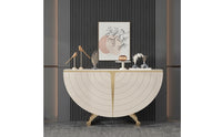 Sideboard with Textured Slab Top Khaki Sideboard Cabinet Minimalist Storage Cabinet with Shelves for Living Room, Entryway