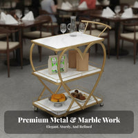 Wrought Iron Frame 3-Tier Rolling Trolley 360° Swivel Casters Mobile Serving Cart Wheels Easy to Clean Kitchen Serving Cart with Wheels Sturdy Construction for Restaurant Employees, Entertainers Lovers, Hotel, Dining Room, Parties, Patio