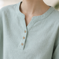 Boho Tops for Women with V Neck and Button Detail, Ramie Blend T-Shirts with 70-80% for Breathable Comfort, Vintage Short Sleeve Work