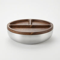 Acacia Wood Divided Fruit Tray Warm Brown Grain Stainless Steel Fruit Tray Polished Tableware Round