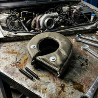 Stitched Edges Turbocharger Heat Guard Cover Snap Fasteners Woven Heat Guard Cover Circular Opening Turbocharger Blanket Wrap Coil Springs