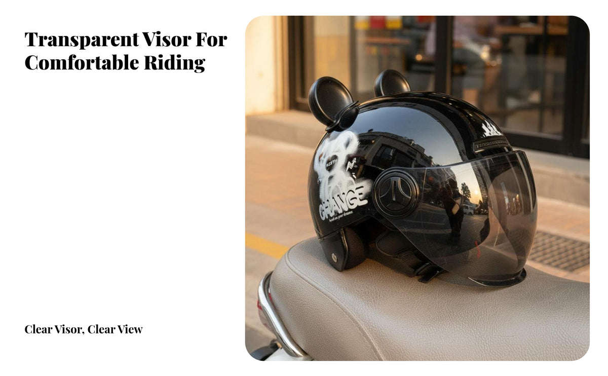 Unisex Half Shell Helmet with Visor Four-Season Retro Half Helmet Visor Breathable Riding Gear for Women, Men, Commuting, Daily Errands