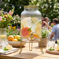 Glass Water Beverage Dispenser with Tap, European Style Round Shape Glass Dispenser, 5.5L or 8L Drink Dispenser for Iced Tea and Juice Serving