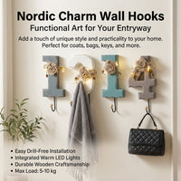 Nordic Wooden Wall Hooks, Key Holder for Wall, Decorative Hanger with Light, Nursery & Coat Hooks, 5-10kg Capacity