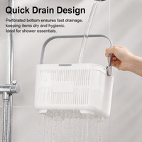 Portable Shower Organiser with Handle, Large Shower Shelf with Drainage, White Bathroom Organizer for Dorm Basket, Space Saving