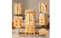 Dollhouse Cabinet with Drawers Wood-Toned Dollhouse Wardrobe Mini Cabinet with Drawers Decorative Miniature Furniture Classic