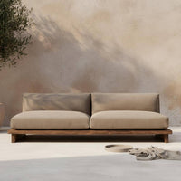 Artisanal Distressed Look Sofa Distressed Finish Rustic Loveseat Minimalist Design Low Profile Wood Base Couch for Outdoor, Guesthouse, Coffee Shop