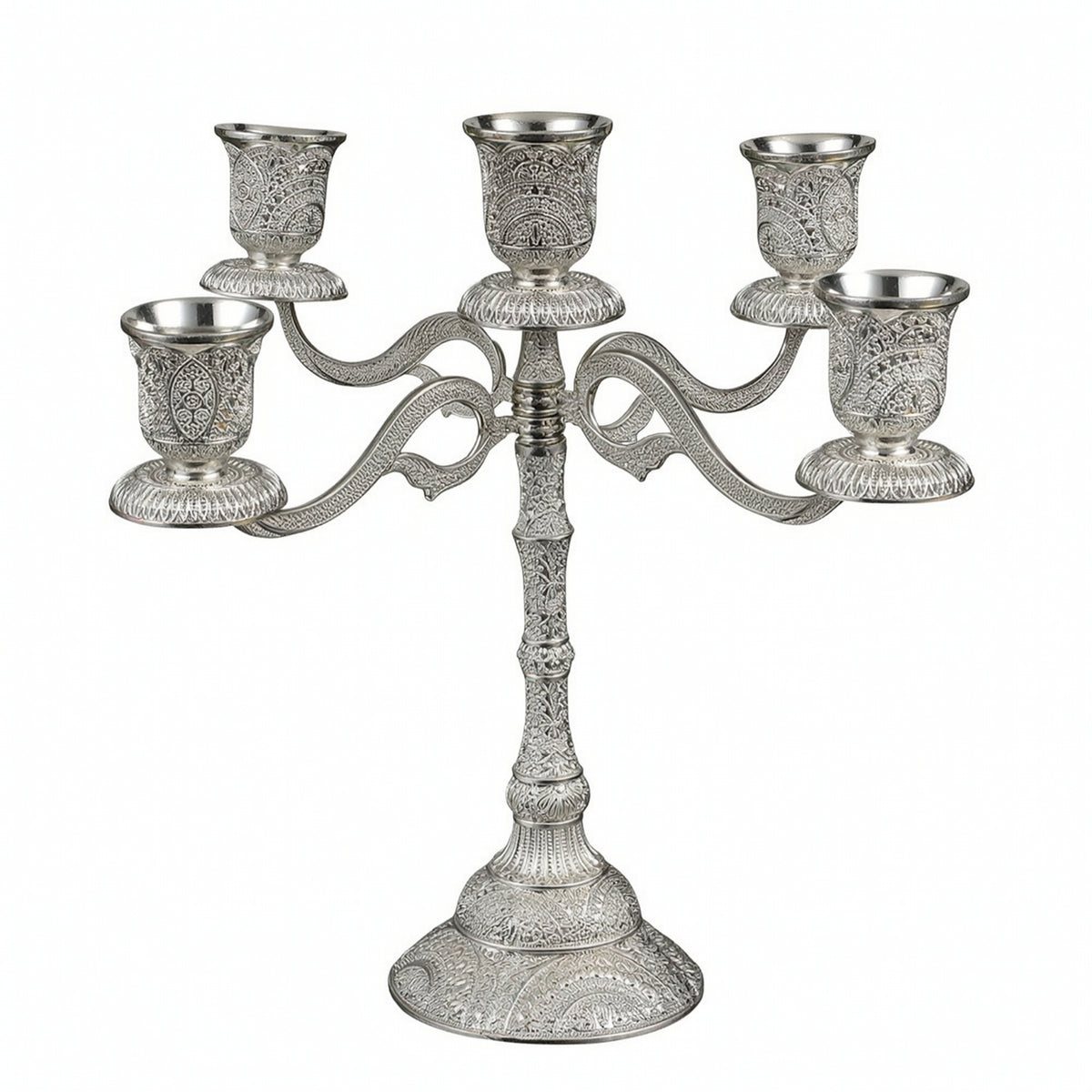 European Style Zinc Alloy Candle Holder with 5 Arms for Table Decor