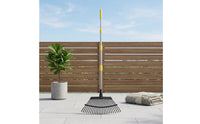 Long Handle Fan Rake Yellow Accents Metal Tine Rake Black Yard Tool Wide Head