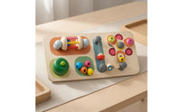 Multicolor Wooden Busy Board Toy Natural Wood Finish Early Learning Activity Board Rounded Corners Wooden Activity Toy Interactive for Toddlers, Preschoolers