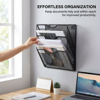 3 Tier Wall Mounted File Holder, Metal Document Rack for Office Storage, Hanging Magazine for Students and Home
