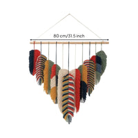 Handwoven Leaf Wall Hanging Layered Tapestry with Wooden Dowel Bohemian Woven Wall Hanging Decorative for Bedroom