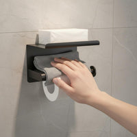 Wall Mount Toilet Paper Holder with Shelf Punch Installation Lavatory Tissue Holder with Phone Shelf Anti-Rust Stainless Steel Toilet Roll Rack