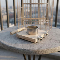 Easy to Clean Parrot Perch Feeder Removable Bowls Enclosure Mounted Bird Feeder Perch Space Saving Parrot Food and Water Bowl Stand Natural Wood for Parrots, Cockatiels, Small Birds, Aviary