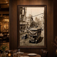 Old Shanghai Street Scene Black and White Wall Art for Restaurants and Home Decor