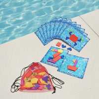 Waterproof Pool Puzzle with Challenge Cards Educational Underwater Puzzle Geometric Game Set with Mesh Bag Submersible for Children, Swimmers, Families, Swim Lessons, Backyard