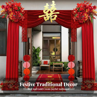 Symbol of Love, Joy & Good Fortune Chinese Wedding Door Decoration Set Festive Atmosphere Traditional Wedding Gate Decor Easy to Assemble Double Happiness Door Decor Romantic Design for Bride and Groom, Newlyweds, Families, Courtyard, Outdoor Events, Wall