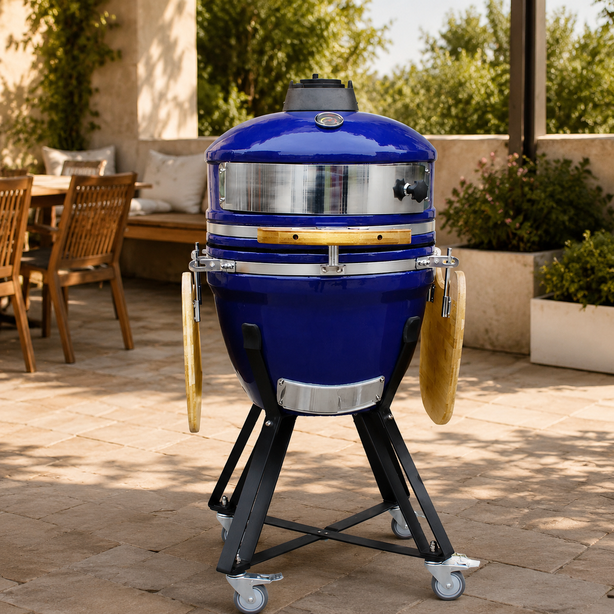Kamado Grill BBQ Stove Charcoal Grilled Kamado Grill Outdoor Cooking Utensil Ceramic Grill Large 46.7cm Compatible with Smoking For Family and Friends