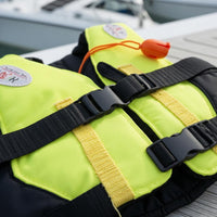 High-Visibility Adult Life Jacket Vest Sleeveless Padded Flotation Vest Black Trim Adjustable Life Jacket Ergonomic Design for Adults, Boating, Swimming, Drifting, Surfing