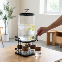 6 Pack Glass Water Dispenser Set, Thickened Cold Water Jug with Metal Stand, Cylindrical Drink Dispenser for Iced Tea and Lemonade, 6 Pieces