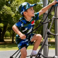 Kids Camouflage Summer Outfit Set for Boys and Girls - Short Sleeve Top, Shorts/Skirt, and Hat