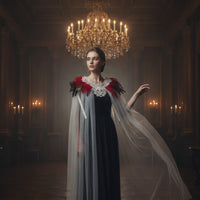 Shoulder Cape with Feathers Feathered Gothic Cape with Cranium Transparent Capelet for Cosplayers, Entertainers