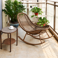 Weatherproof Ergonomic Wooden Rocker with Cushion, Rocker with Footrest, Outdoor Patio Chair, Light and Dark Wood, Modern Chinese Style