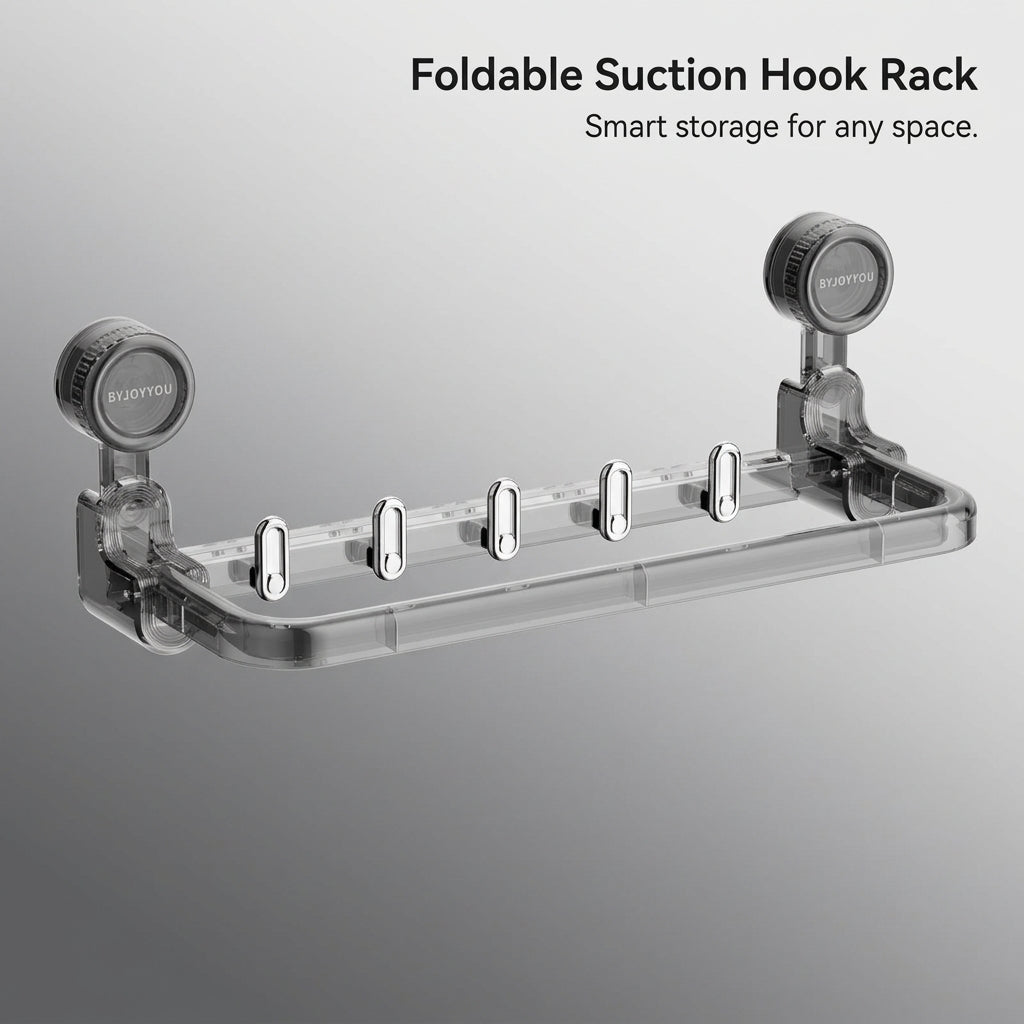 Closet & Pantry Organizer, Foldable Kitchen Hook Hanging Rack for Utensils, Drill-Free Suction Cup Storage for Students, Space-Saving Hangers
