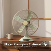 Pure Copper Engine Retro Desk Fan Powerful Airflow Metal Tabletop Fan Low Noise Home Appliance Wide Base for Office, Bedroom