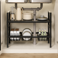 Under-sink Storage Rack, Telescopic, Width 50-88cm, Kitchen Storage Shelf, Height Adjustable, Modern Design