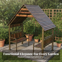 Covered Seating with Benches Weather-Resistant Gazebo Sun Protection Pavilion for Residents, Gathering Hosts, Courtyard, Backyard, Waterfront