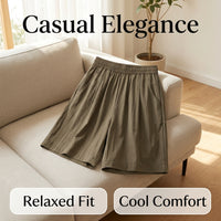 Shorts for Women Knee Length with Pockets, Loose Fit Loungewear in Ice Silk Polyester Material, Plus Size Summer Vacation Cropped Style