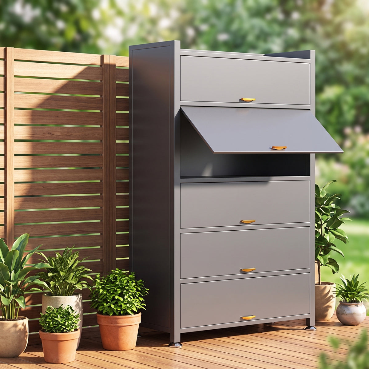 Steel Storage Cabinet Waterproof Cabinet with Flip-down Doors Weatherproof Freestanding Outdoor Locker for Homeowners, Gardeners, Balcony, Patio, Yard