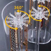 Jewelry Organiser, Acrylic Necklace Holder with Dustproof Door, Tabletop Storage Box for Bedroom, Clear Display Case
