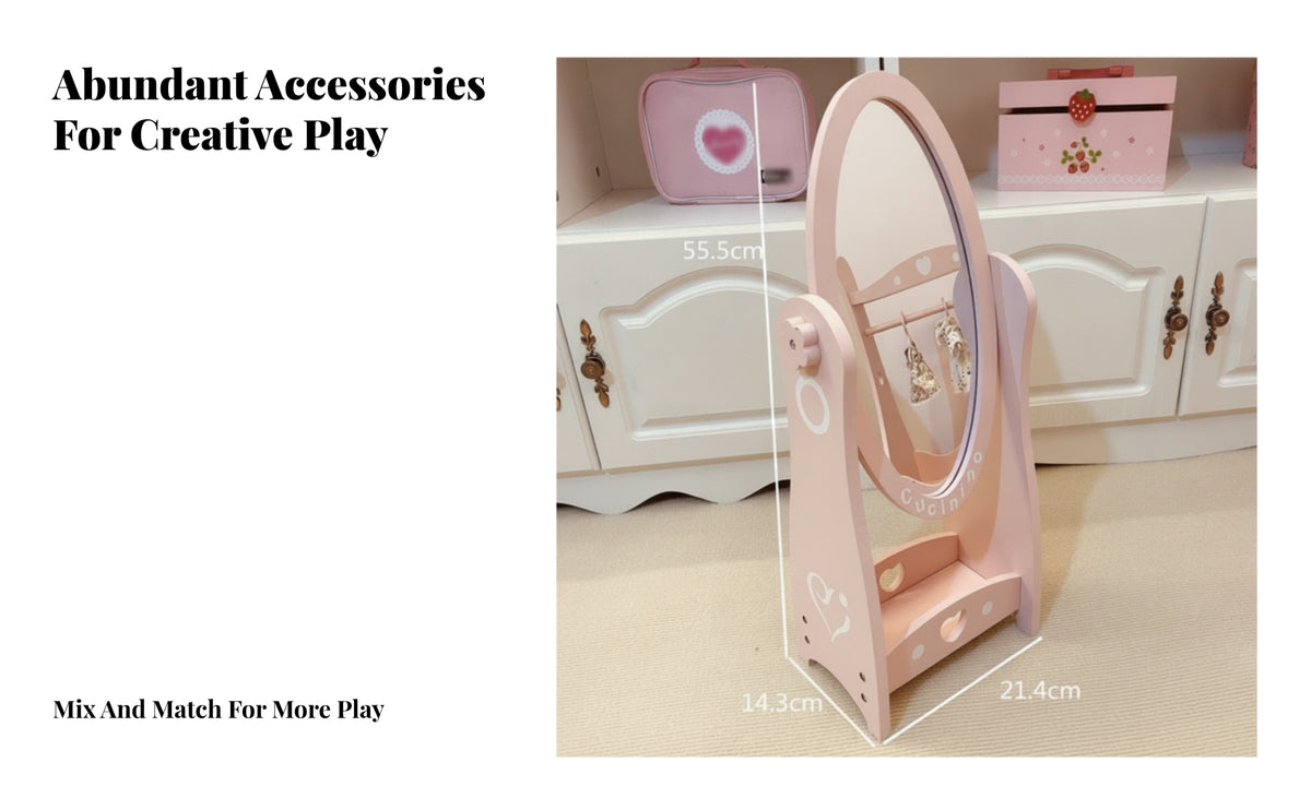 Pink Children's Mirror Single-Sided Oval Mirror Stand