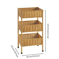 3 Tier Rattan Shelf Light Brown Rattan Storage Rack Slender Legs Three-Tier Storage Rack for Display