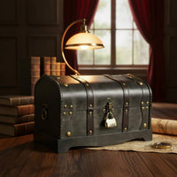 Decorative Wooden Chest Dark Gray Home Decor Brown Strap Bands