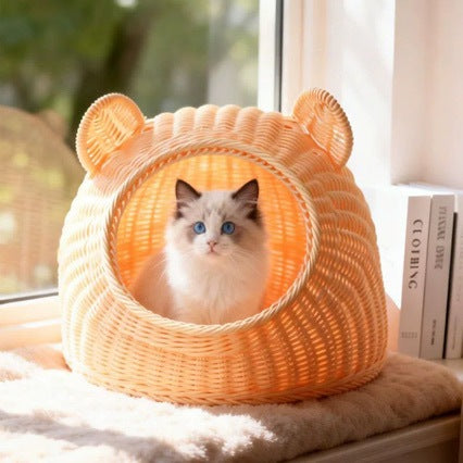 Woven Pet Bed for Cats and Dogs, Washable and Waterproof