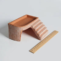 Terracotta Turtle Basking Resting Spot with Hide Porous Turtle Aquarium Accessories, Stepped Climbing Ramp for Semi-Aquatic Habitats