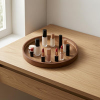 Wood Grain Wooden Rotating Tray Raised Rim Wooden Rotating Tray Organizer Shallow Cosmetic Organizer Tray Brown for Desktop, Vanity