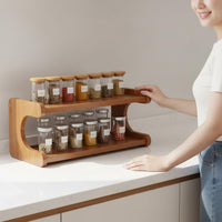 3-Tier Bamboo Seasoning Rack Space Saving Bamboo Seasoning Rack Countertop Seasoning Holder Easy to Clean Kitchen Organizer