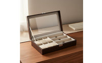 Watch and Glasses Storage Box Soft Cushioned Slots 6 Slot Watch Display Case Clear View Lid PU Leather Jewelry Organizer for Closet