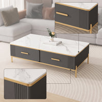 Coffee Table with Drawers Gold Trim Rectangular Coffee Table Modern Furniture for Living Room, Apartment, Lounge