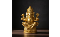Detailed Ganesha Statue with Pedestal Ornate Ganesha Statue Decorative Elephant God Figurine Carved for Home Altar, Meditation Room, Entryway