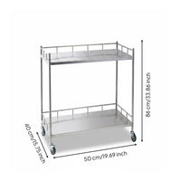 Locking Wheels Hospital Treatment Trolley Quiet Casters Stainless Steel Medical Mobile Trolley Safety Guardrails 2-Tier Laboratory Trolley Easy Assembly for Laboratory