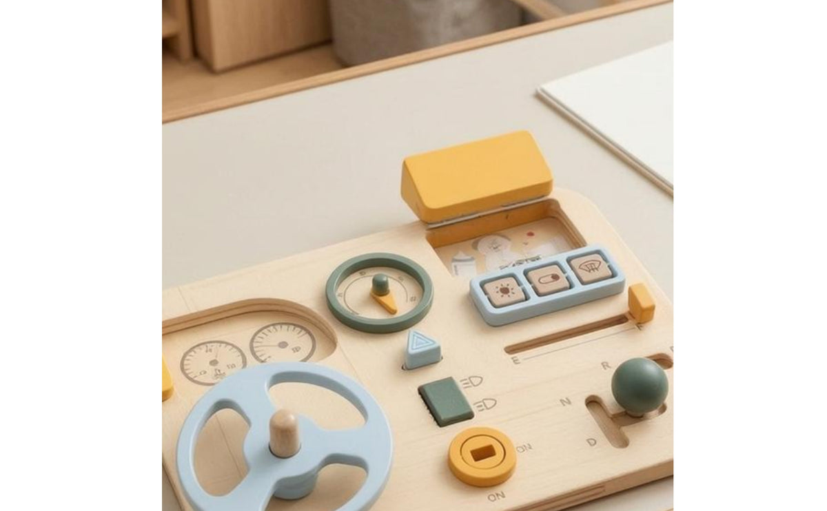 Wooden Car Dashboard Busy Board Pretend Play Educational Car Toy Pastel Interactive Dashboard Toy for Young Children