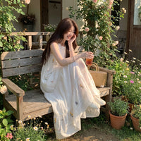 Lace Patchwork Long Dress Retro Design Embroidered Maxi Dress Lightweight women's Clothing for Young Adults, Teens, Vacation, Summer Outings