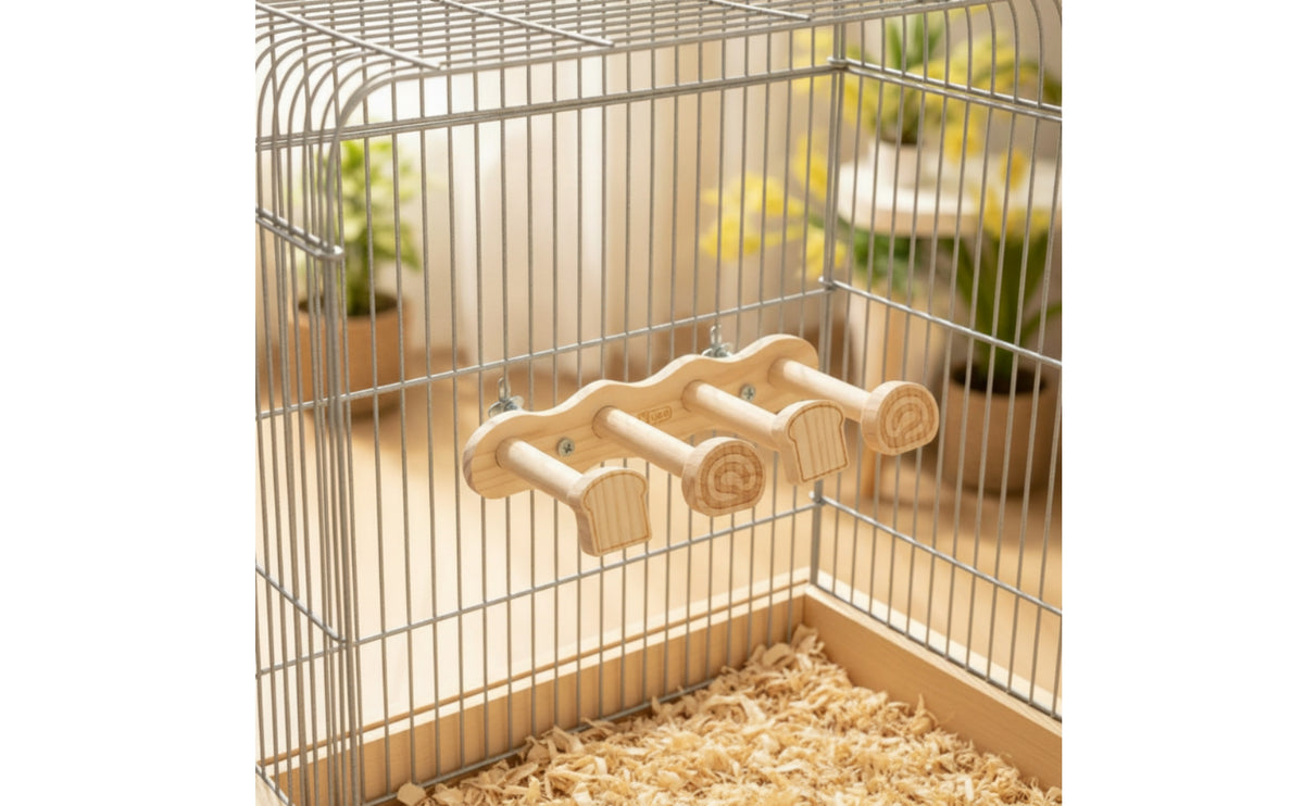 Wood Climbing Perch with Ladder | Screw-Mounted, Bird Cage Ladder with Rungs